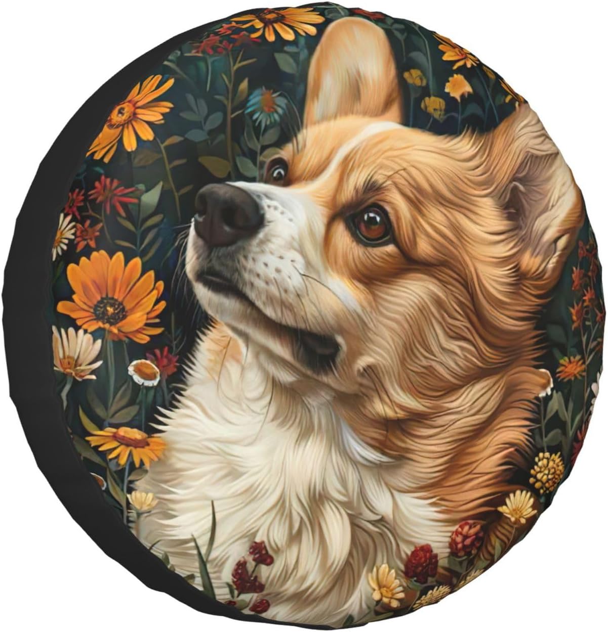 Corgi Floral Flowers Spring Garden Print Tire Cover Universal Spare Wheel for Trailer Rv SUV Truck Camper Travel Accessories