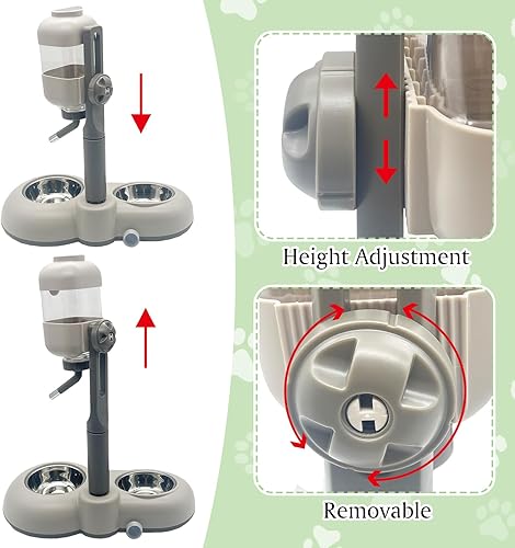 Miniatura 3 de Fhiny Botella alimentadora de agua para perros con soporte, dispensador automático ajustable de alimentos para perrera a prueba de fugas, sin goteo,