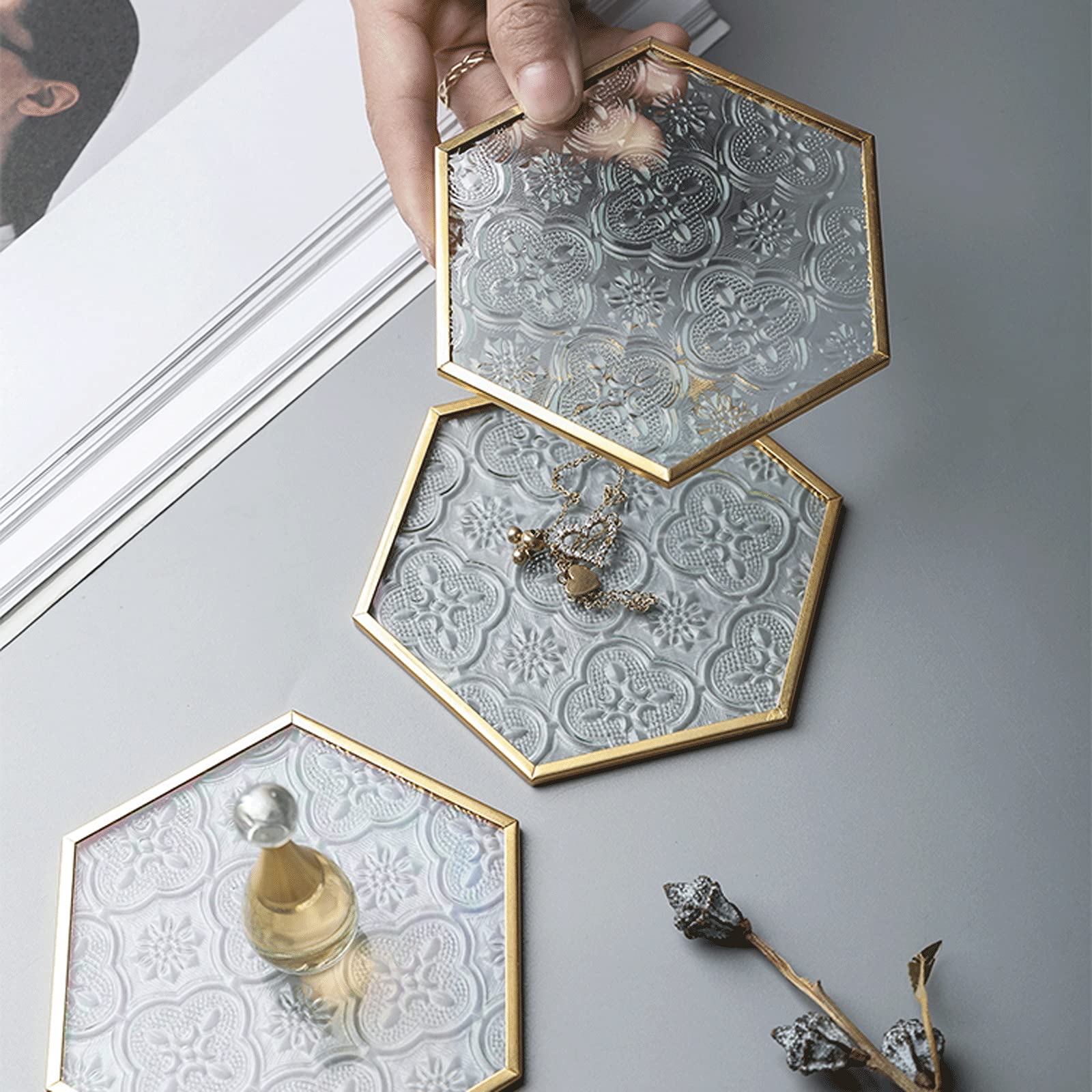 sous-Verre Coaster en Verre 6 Bandes de cuivre Coaster en Verre gaufré, Apparence à la Mode Peut être utilisée comme Tampon d'isolation Thermique for la décoration de Meubles Dessous de Verre (Size :