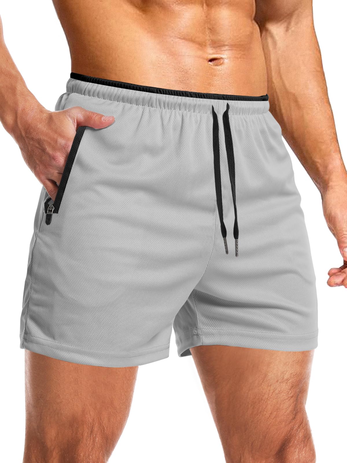 Aolesy Men's Gym Workout Shorts 5"/7"/10" Lightweight Bodybuilding Athletic Shorts Running Training with Zip Pockets