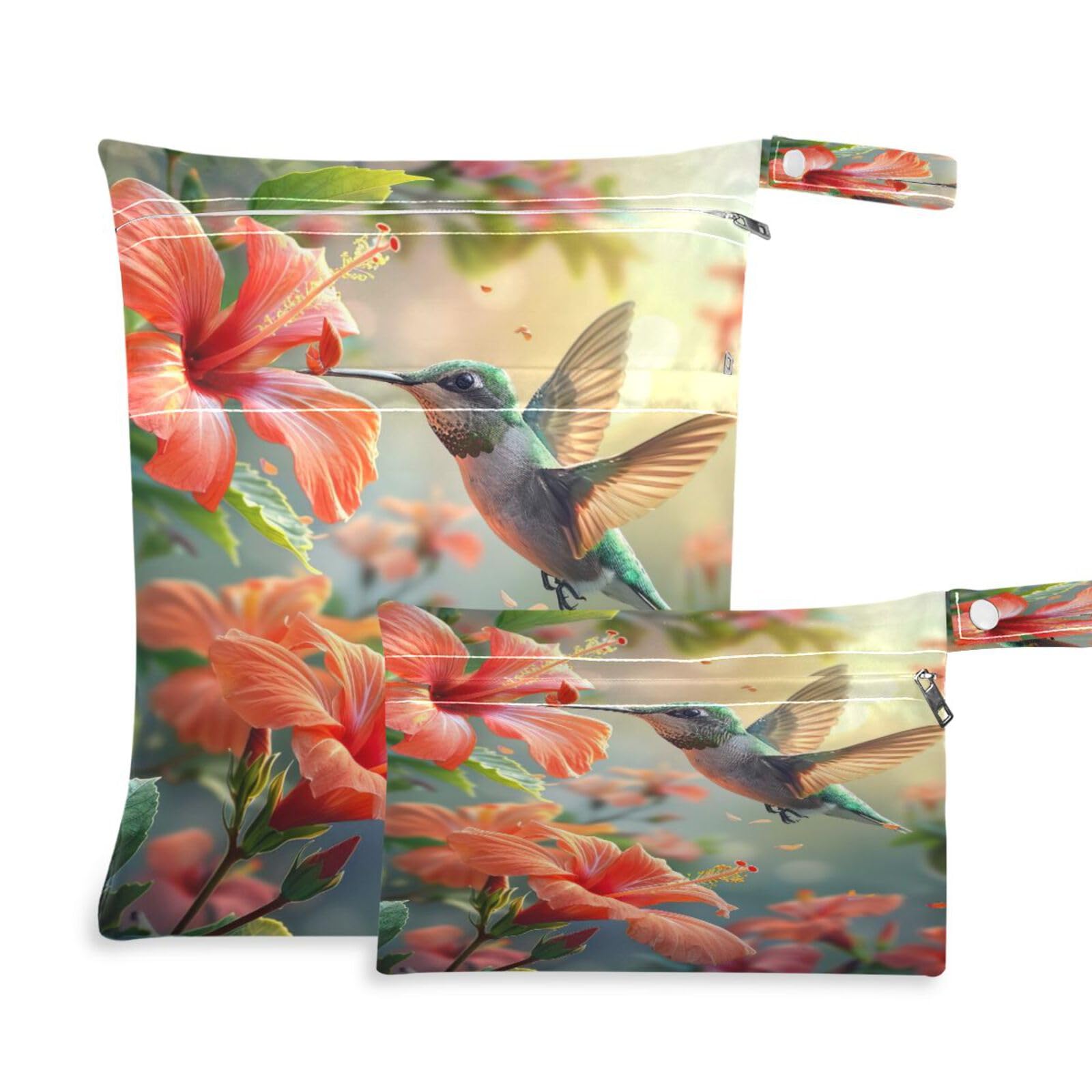 ATTX Hummingbird Wet Dry Bags 2-Pack - Reusable Cloth Diaper Storage for Travel, Beach & Gym | Multi-Use Waterproof Bags for Swimsuits, Baby Clothes, Sports Gear#400