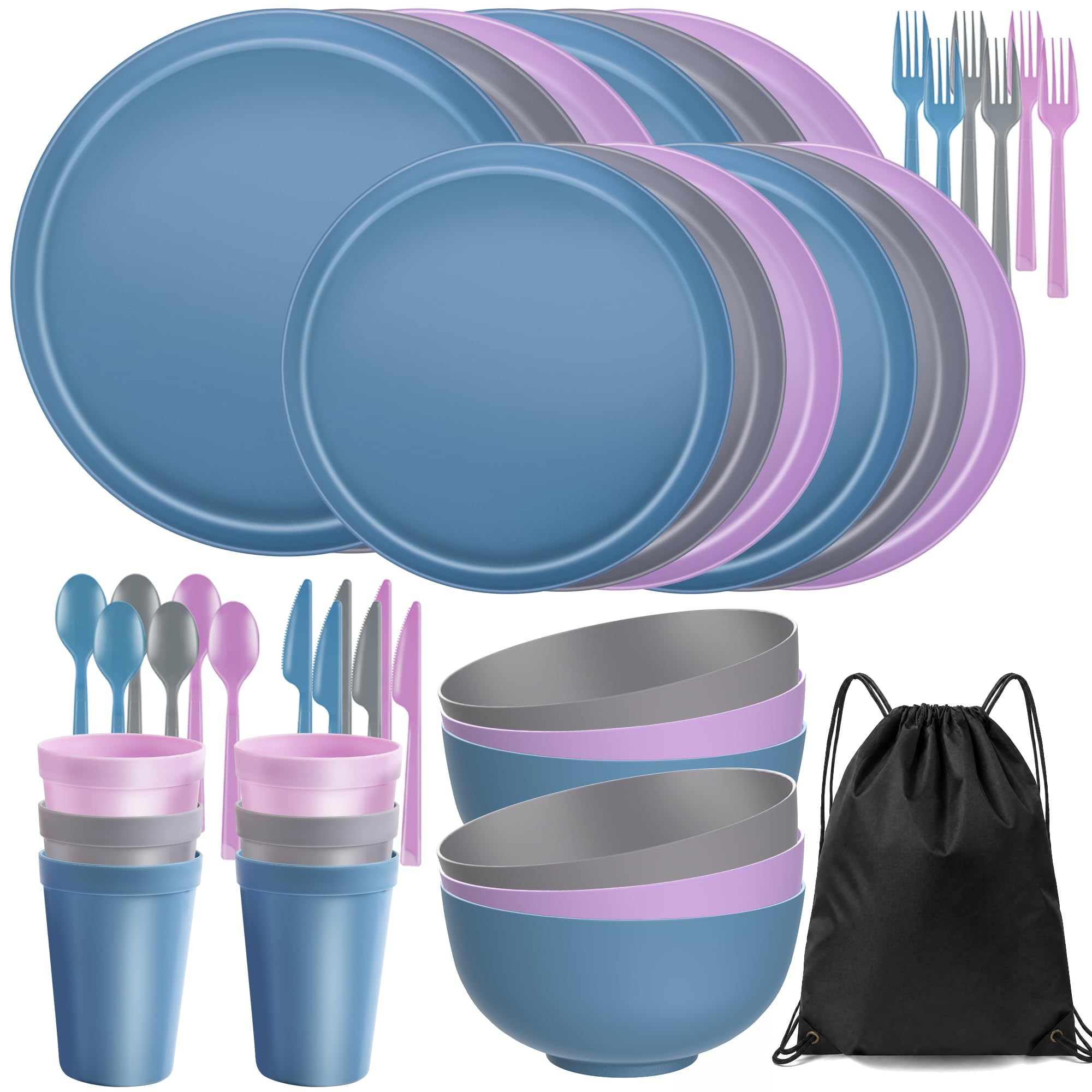 56 Piece Plates & Bowls Set - Unbreakable Dinnerware -19