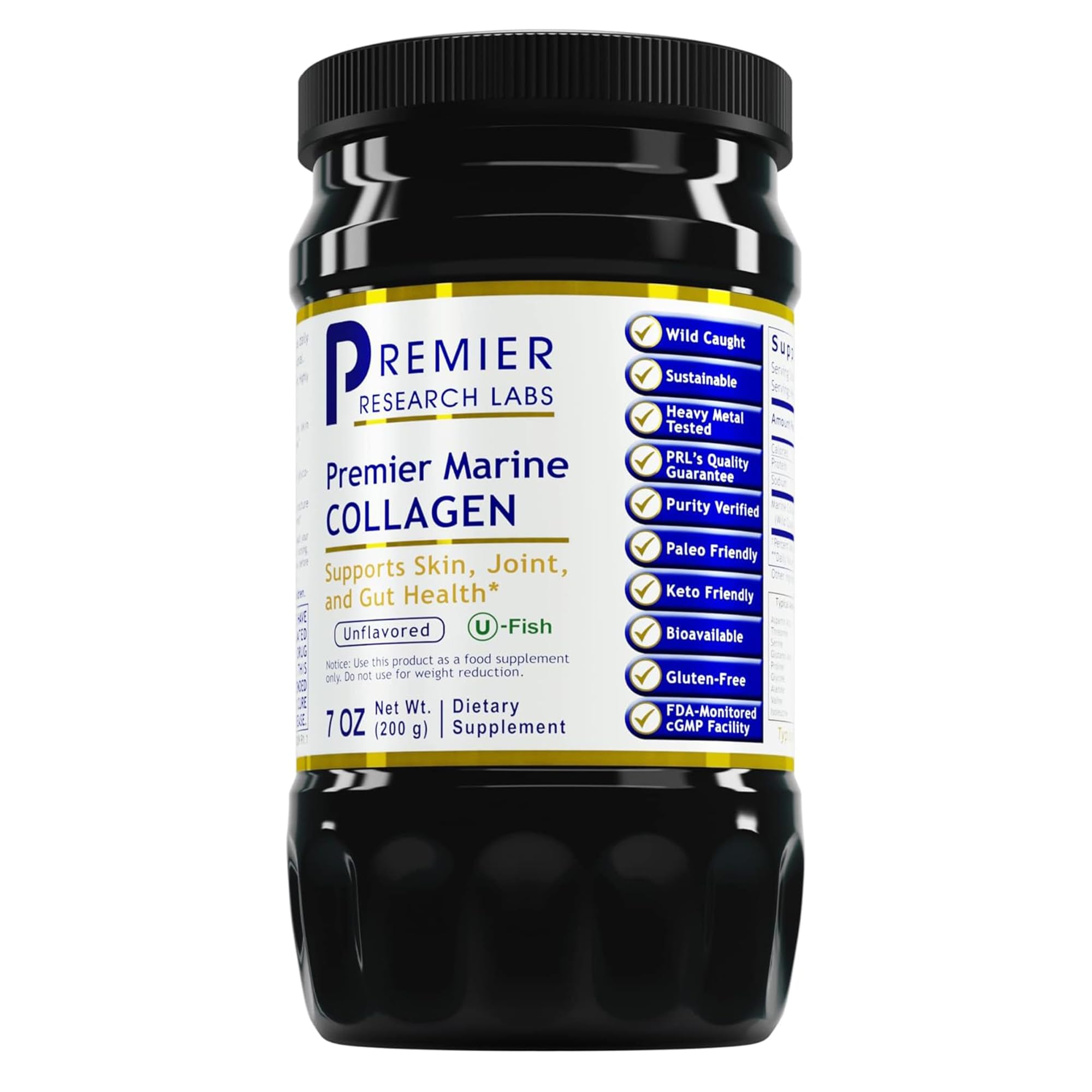 Marine Collagen - Marine Collagen Peptides, Hydrolyzed Marine Collagen Powder, Fish Collagen for Women and Men, 5g Collagen Per Serving for Skin, Joint, and Gut Health - 7 Oz