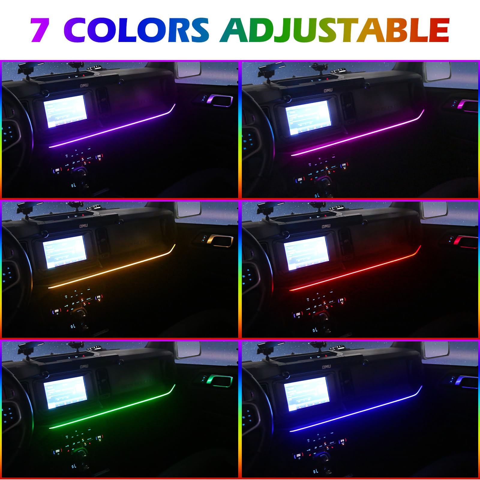 Z8 LED Neon Strip Light Center Console Dashboard Trim Compatible with Ford Bronco 2021-2024 Dash Panel Replacement Parts