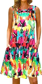 Summer Dresses for Women 2024 Casual Sleeveless Boho Floral Petite Sundress Plus Size Vacation Flowy Midi Dress - Buy now