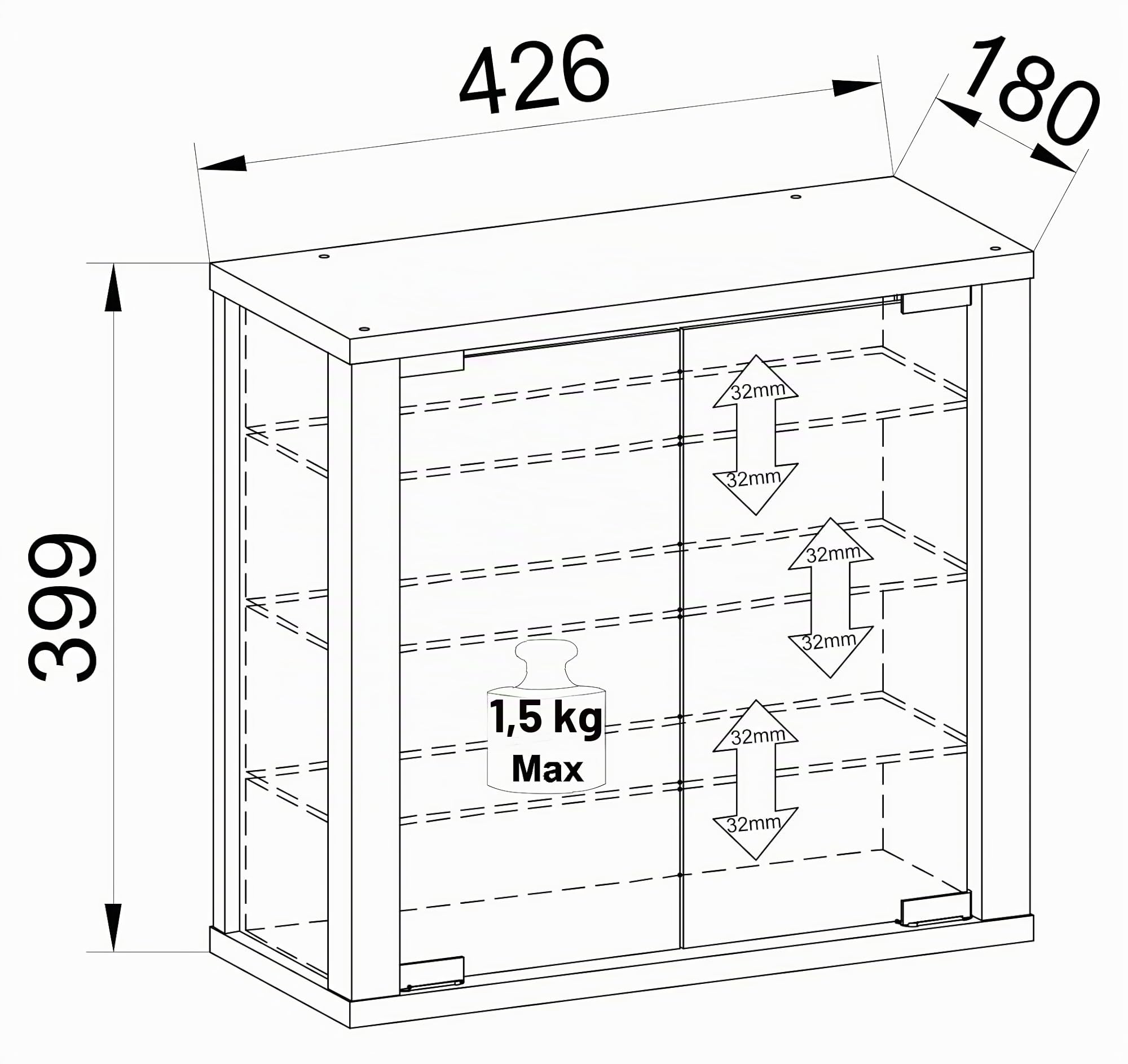 VCM Vitrine en verre suspendue - Vitrine en verre de sécurité ESG - Dimensions (H x l x P) : 40 x 43 x 18 cm - Vitrine suspendue en verre - Moderne et peu encombrante - Vitrosa S