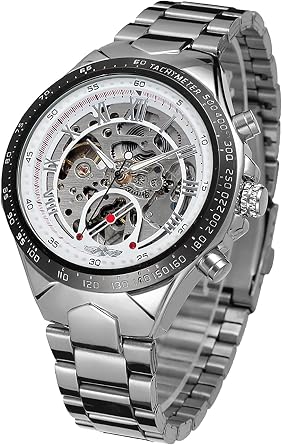 Winner Big Dial Men Watch Stainless Steel Skeleton Case Mens Military Analog Watches Luxury Automatic Mechanical Watch