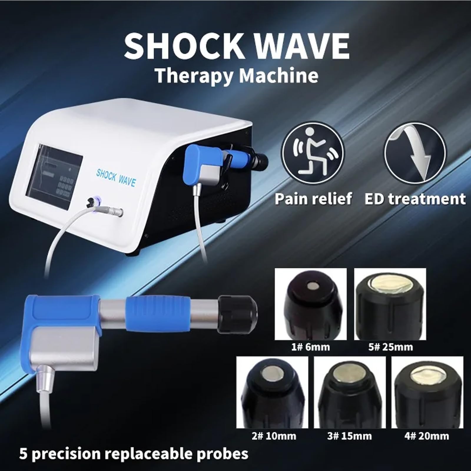 ESWT Shockwave ED Therapy Machine pozaustrojowa maszyna do terapii ED z 5 głowicami masującymi, do łagodzenia bólu stawów i mięśni, regeneracji mięśni i tkanek kostnych