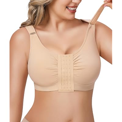 BRABIC Post Surgery Front Closure Bras for Women Full Coverage Compression Mastectomy Wireless Bra with Adjustable Straps
