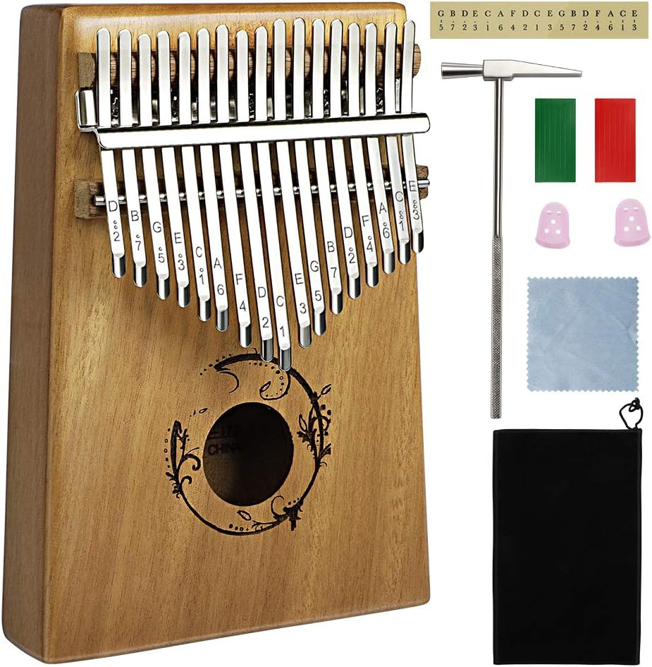 Kalimba 17 Keys Thumb Piano with Study Instruction and Tune Hammer, Portable Mbira Sanza Likembe African Wood Finger Piano, Gift for Kids Adult Beginners