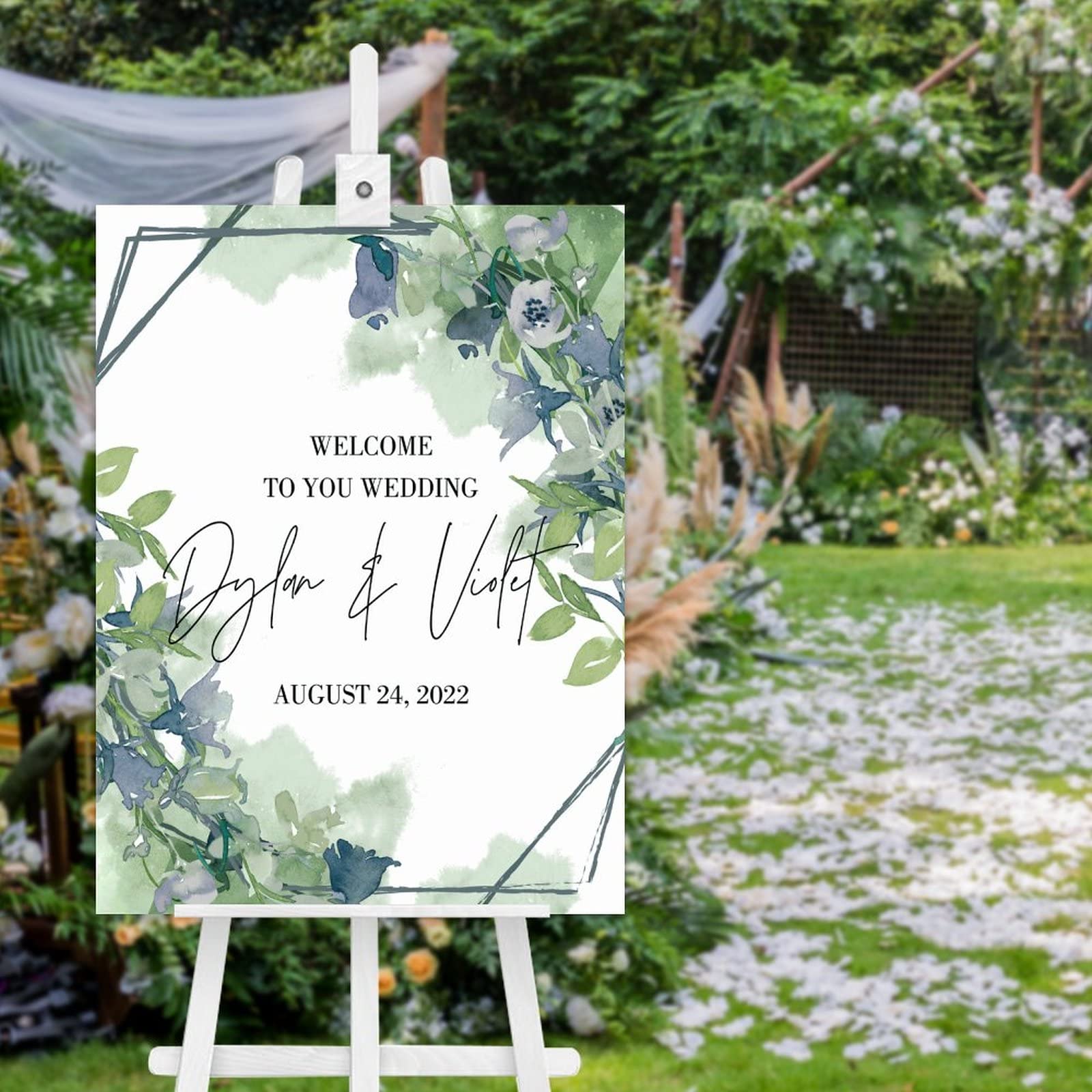 Greenery - Letrero de bienvenida de madera personalizado con texto en inglés "Welcome to You", cartel de bienvenida para boda, boda, recepción, póster personalizado de felicitación, parejas, 61 x 45