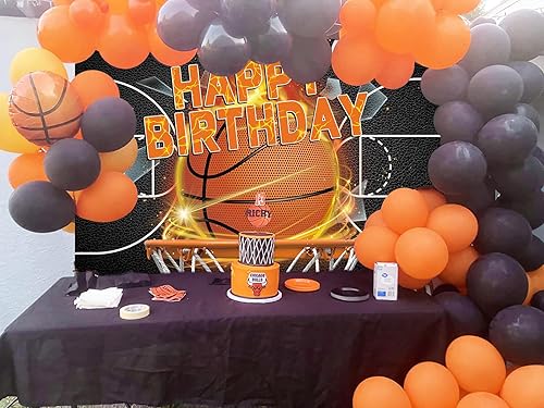 Miniatura 7 de Telón de fondo de baloncesto para cumpleaños, decoración de fondo de fiesta temática de baloncesto, 7 x 5 pies, cancha de baloncesto para niños,