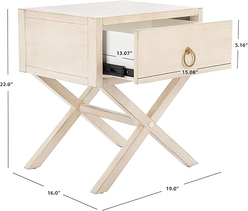 Miniatura 3 de Safavieh Home Collection Odilia - Mesita de noche con 1 cajón, color blanco antiguo y dorado Antiguo/blanco,Negro,Gris,marino,Turquesa