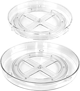 2 Pack Lazy Susan Turntable Cabinet Organizer (23.5cm+27cm), 360° Rotating Spice Rack, Clear Fridge Turntable Organizer for Kitchen Cabinet, Pantry, Worktop and Bathroom