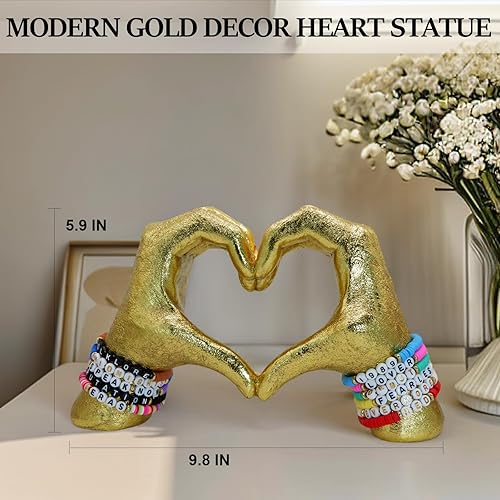 Miniatura 3 de DECOUE Decoración dorada, estatua de manos de corazón, decoración de sala de estar, dormitorio, esculturas modernas de gestos para el hogar,