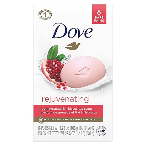 Dove Beauty Bar Gentle Skin Cleanser, Pomegranate and Lemon Verbena Scent, 3.75 Ounce Bar (Pack of 6)