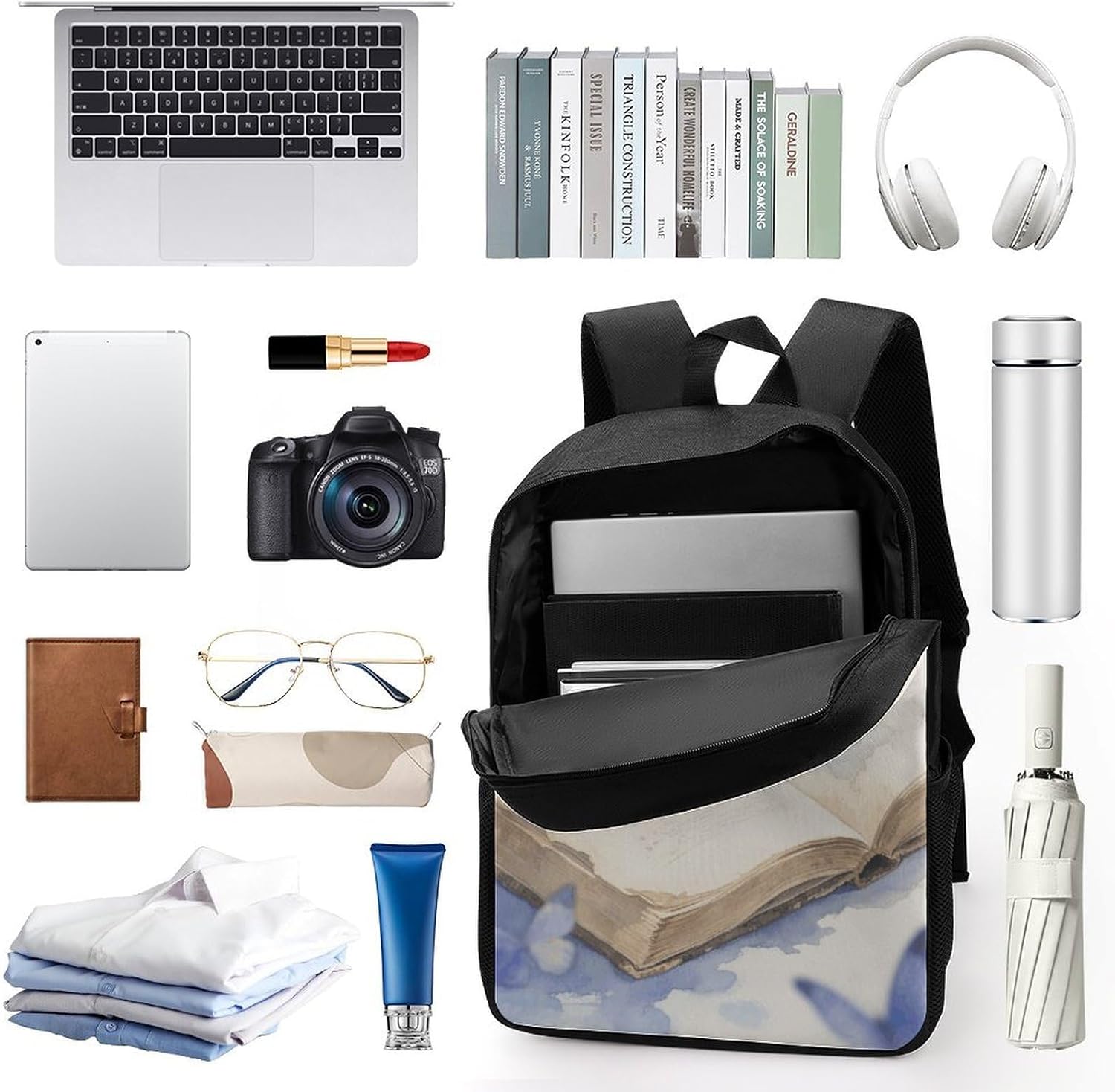 Butterfly On Book Page Large Backpack for Work, 17 Inch Laptop Bag image 3