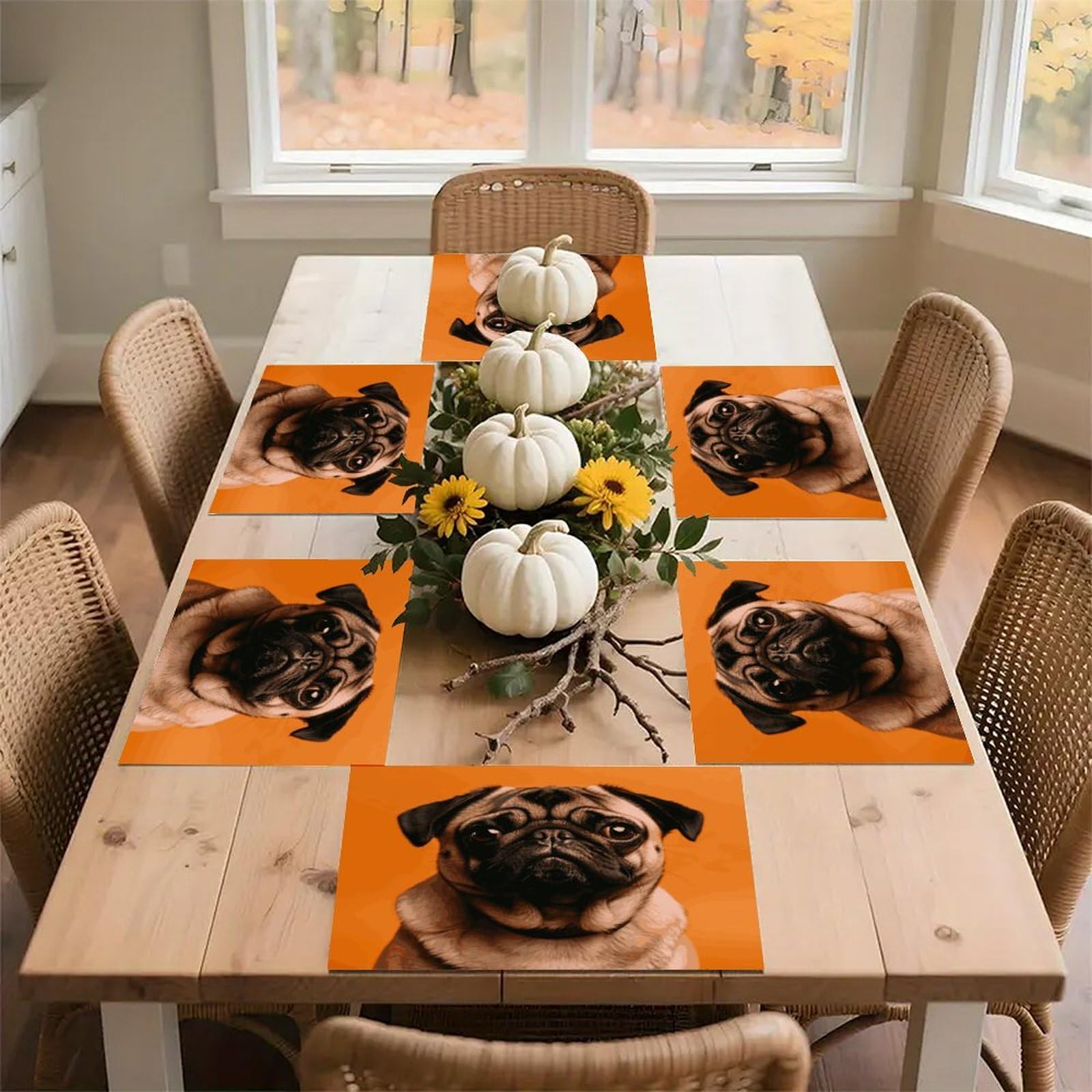 A Pug Placemats Wipeable Heat Resistant Table Mats Washable Flax Place Mats Elegant Cloth Non-Slip Placemat for Kitchen Dinning Party Table Decor 12 * 18 in