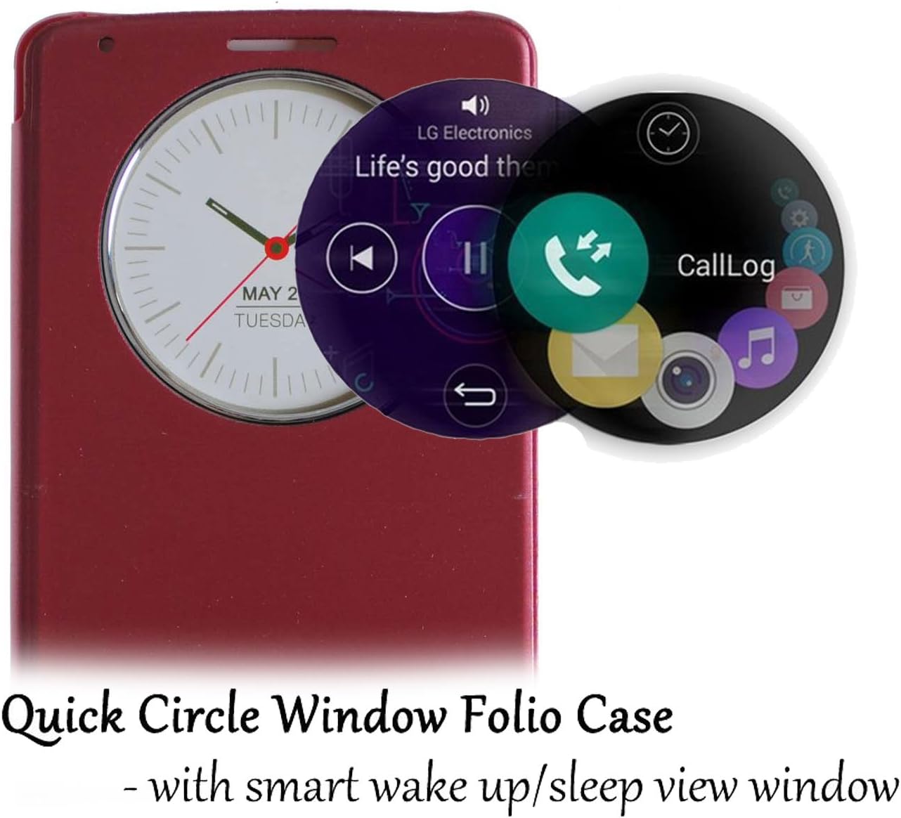 LG G3 [Wine] [Quick Circle View] Back Cover PU Leather Case Flip Cover For LG Optimus G 3