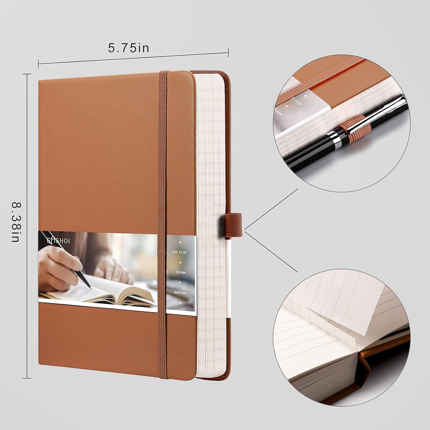 EMSHOI A5 Notebook, 21.4 x 14.5 cm Lined Journal with 256 Numbered Pages, 120gsm Thick Paper, Sticky Notes - Image 5