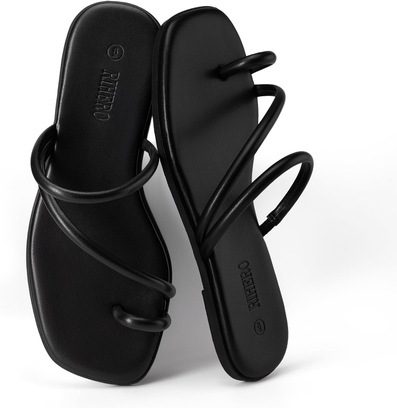 Rihero Women's Slide Sandals Comfortable Square Toe Beach Slip On Strappy Thong Flat Sandals - Image 6