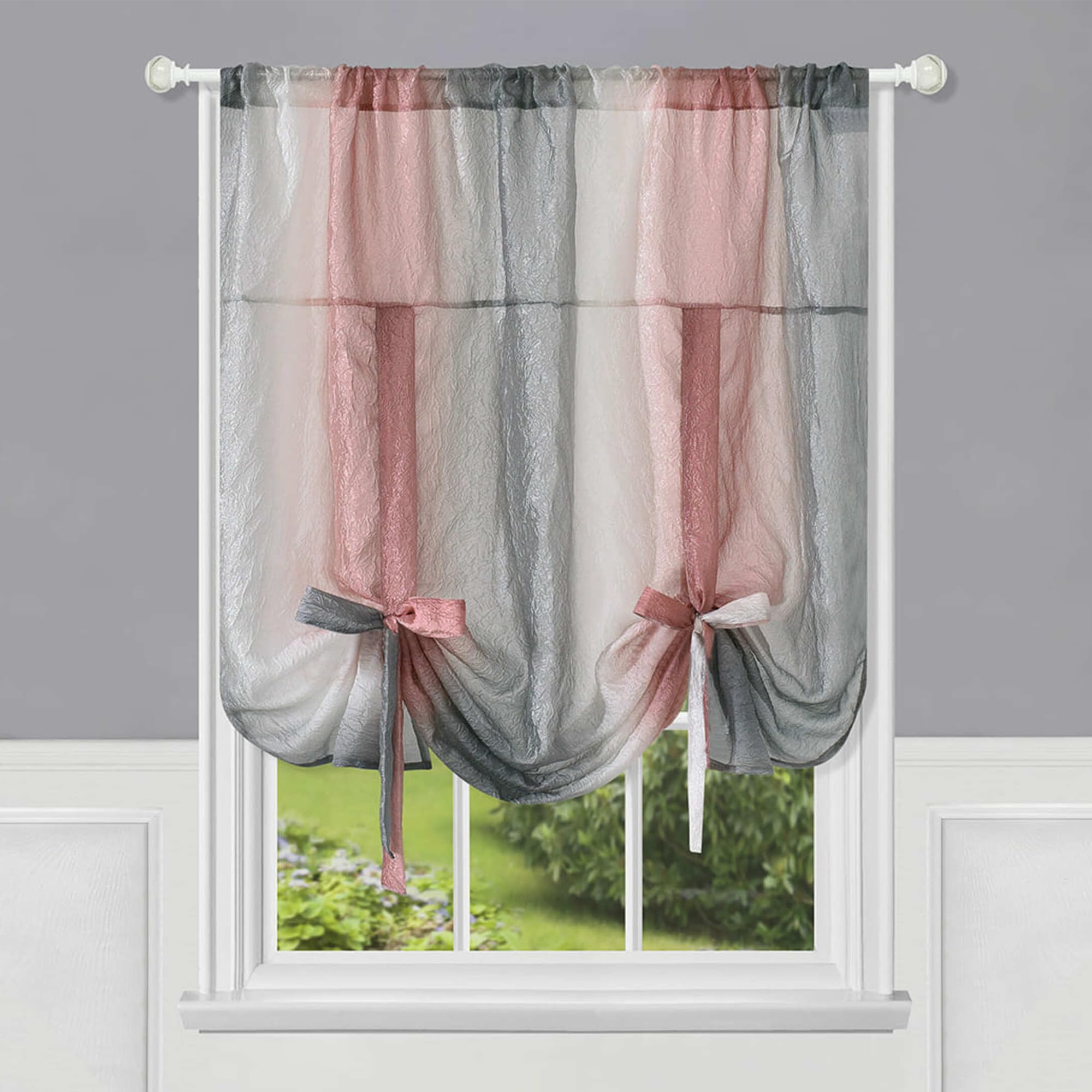 ACHIM Light Filtering Ombre Tie-Up Window Shade - 50 Inch Width, 63 Inch Length (Blush) - Machine Washable & Easy to Clean Polyester Sheer Drape for Kitchen, Living, & Dining Room Home Decor