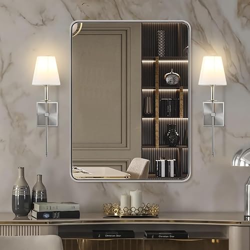 Miniatura 6 de ANDY STAR Espejo de baño cromado de 40 x 30 pulgadas, espejo de tocador de baño cromado pulido, espejos rectangulares redondeados para pared, marco