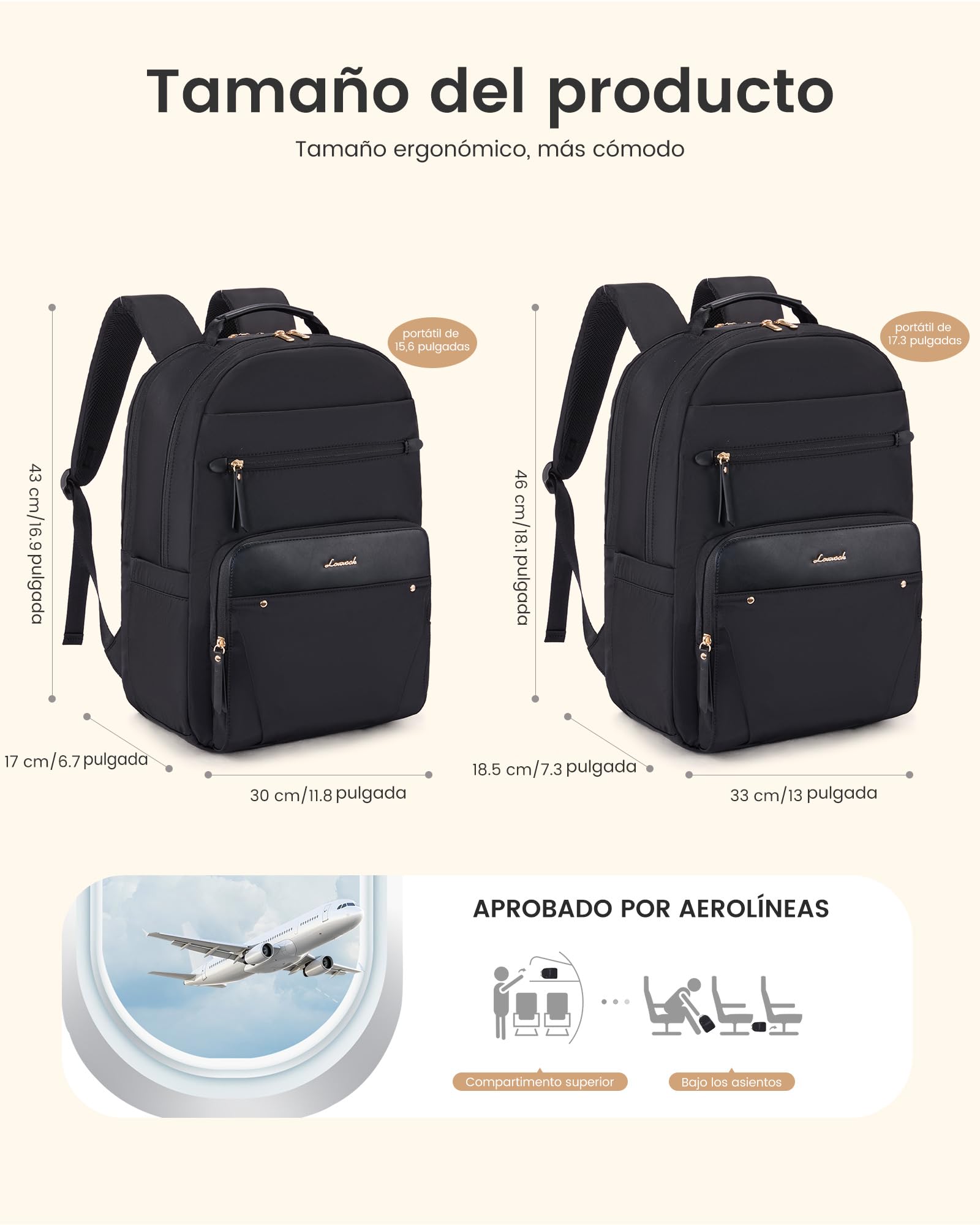 LOVEVOOK Mochila Mujer, Impermeable Mochila para Ordenador Portatil 17 Pulgadas, Casual Bolso Mochilas Trabajo Feminina Mochila PC Laptop Backpack para Oficina Viaje Escolar Universidad, Negra