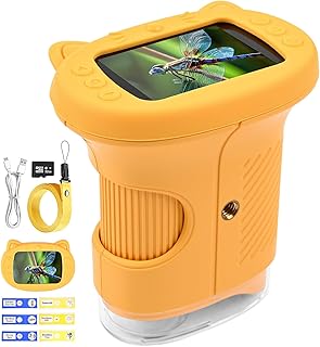 Mikroskop für Kinder 1000X 4K Digitales Mikroskop für Kinder mit 1080P HD 2,4″ IPS-Display & 8 LED, 1080P HD Tragbares Mikroskops,USB-aufladbar,Science Draussen ab 3 Jahren (Orange)
