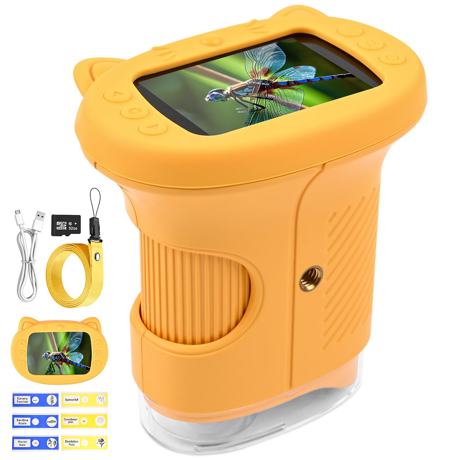 1000X Microscope Enfant,Microscope NuméRique pour 2.4" IPS Pouces & 8 LED Lumiere,Rechargeable,pour 4-12 Ans - Orange