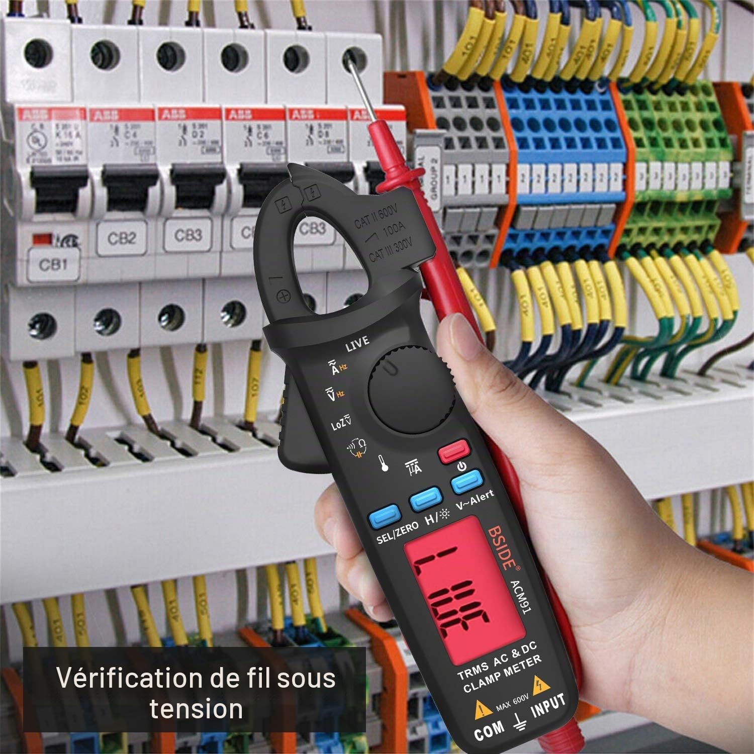 BSIDE ACM91 Pince multimètre 1 mA Courant AC/DC TRMS Auto-Ranging 6000 comptes Multimètre Capacitance Live Check V-Alert Testeur avec clip de poche