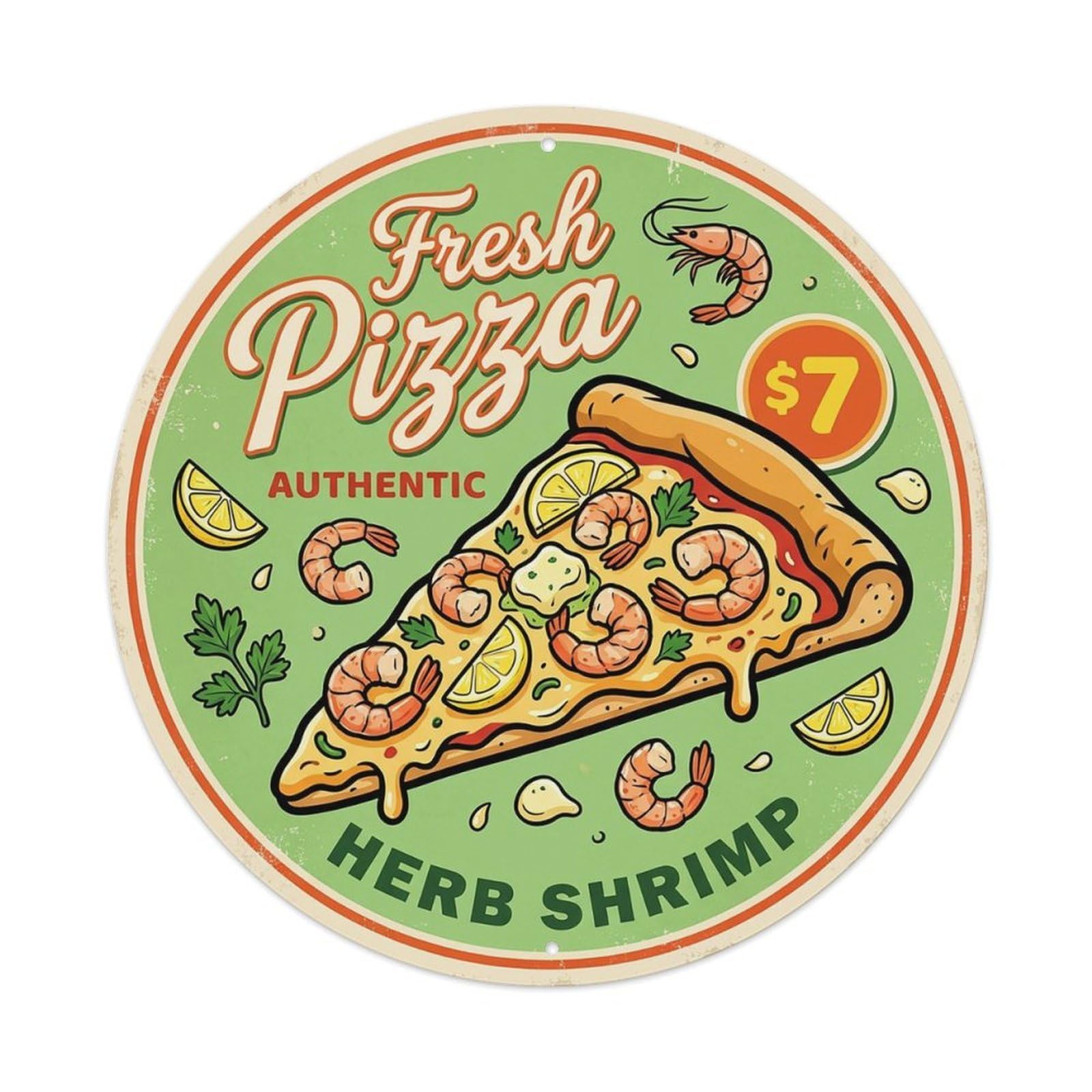 Cwbufd Vintage Style Vintage Pizza Slice Italian Traditional Cuisine Parsley Vintage Metal Tin Sign Plaque Wall Decor For Cafe, Club Bar, Office, Garden Metal Poster 8X8inch