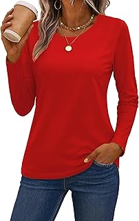 Women's Long Sleeve Crewneck Cotton Basic T-Shirt Solid Color Soft Comfy Casual Tops Fall Shirts for Women 2025