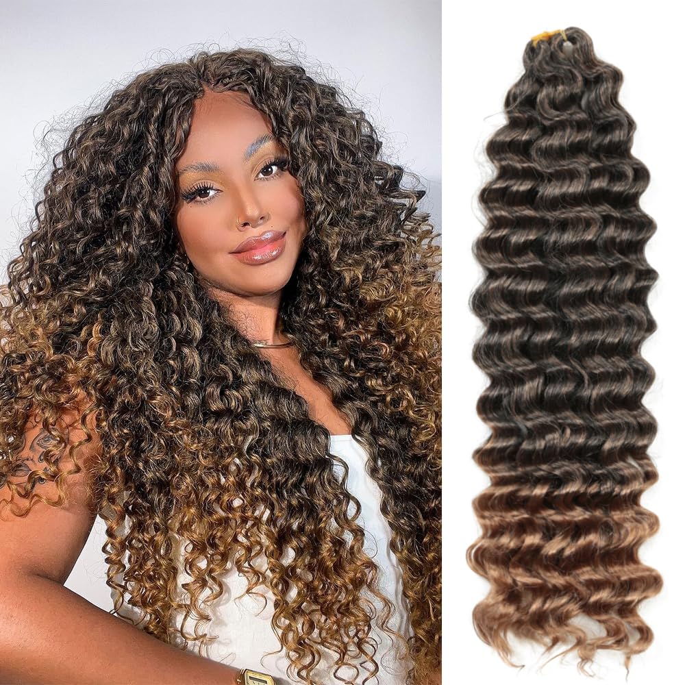 goodear 22 Inch Ocean Wave Crochet Hair 3 packs Wave Deep Twist Braiding Hair Deep Ripple Crochet Synthetic Braids Hair Extension (22 inch, TT27)