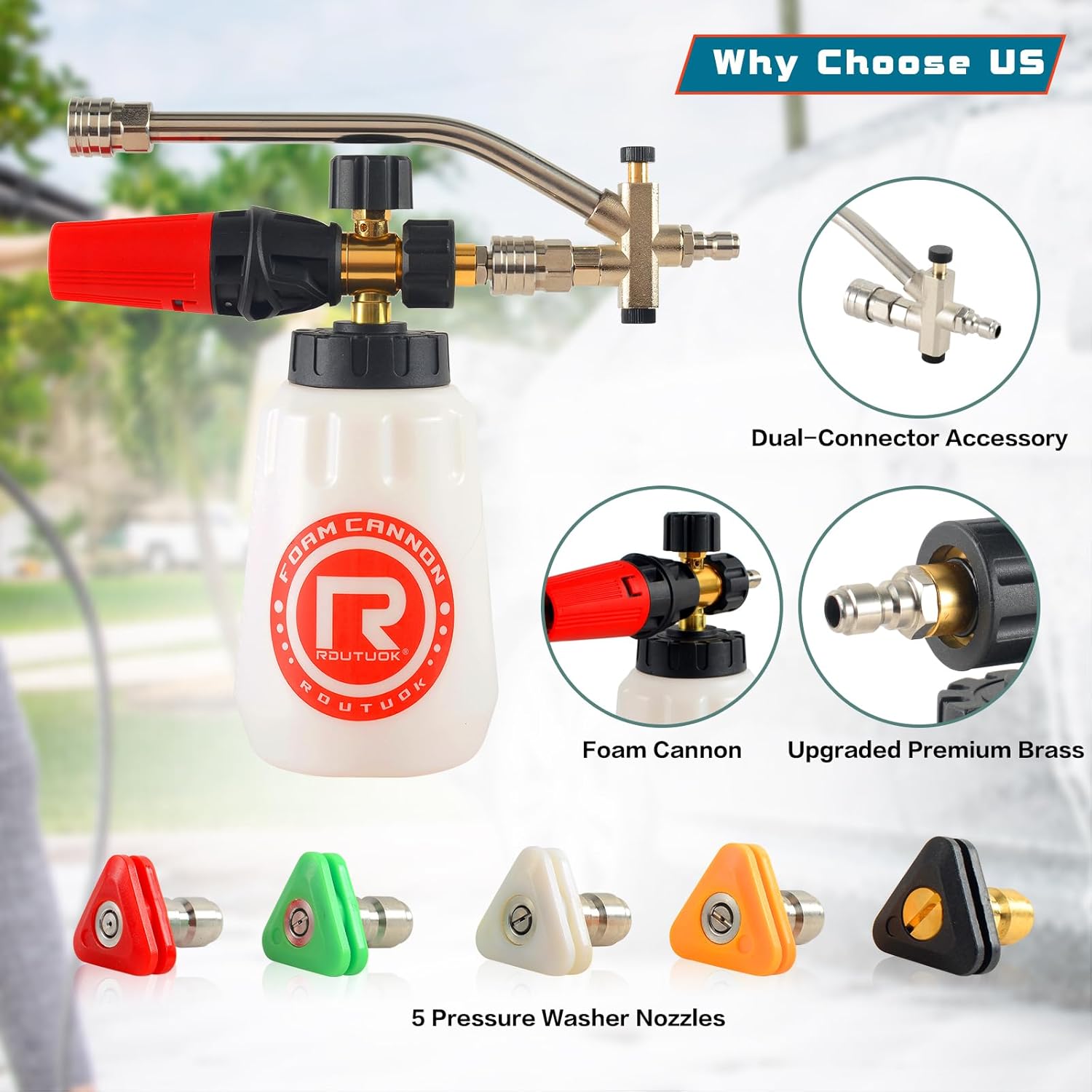 Pressure Washer Foam Cannon with Dual-Connector Double Tip Attachment Dual Lance Pressure Washer Wand for Soap Cannon 5 Power Washer Sprayer Nozzle Tips M22 and 1/4" Quick Connect 3600PSI