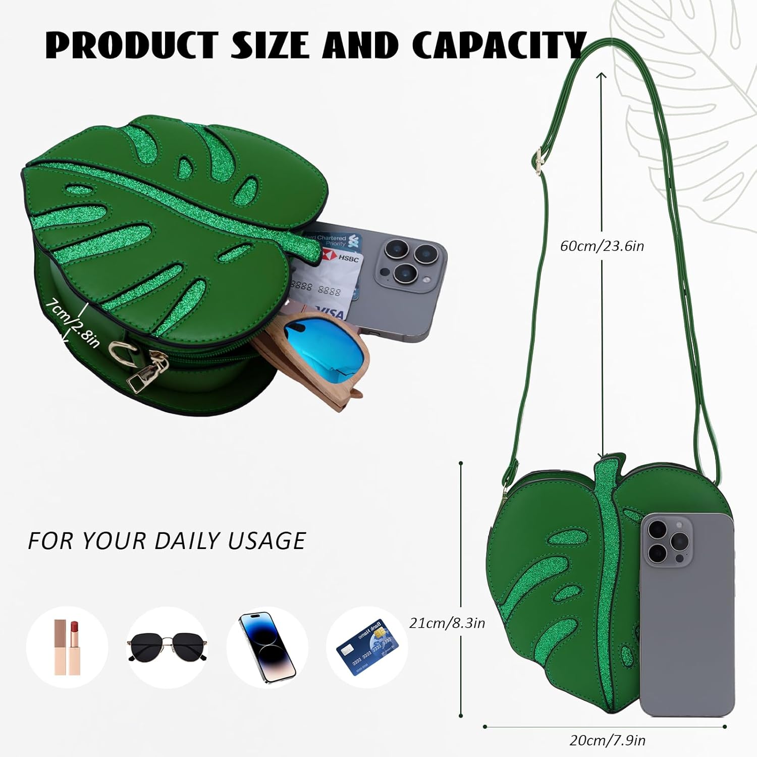Oweisong Novelty Fun Purse for Women Leaf Shaped Handbag Cute Cartoon Sparking Shinny Shoulder Crossbody Bag