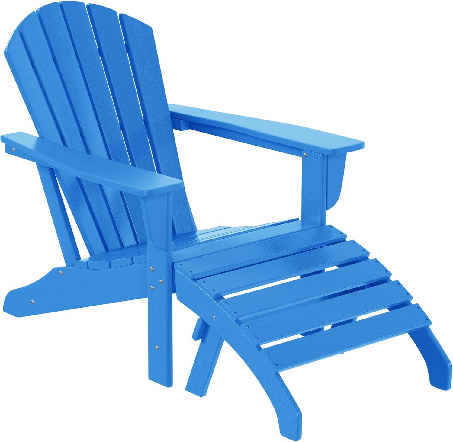 WO Home Furniture HDPE Outdoor Adirondack Chair with Footrest Ottoman, All Weather and UV Resistant for Patio, Balcony, Backyard, Garden, Porch, Pacific Blue