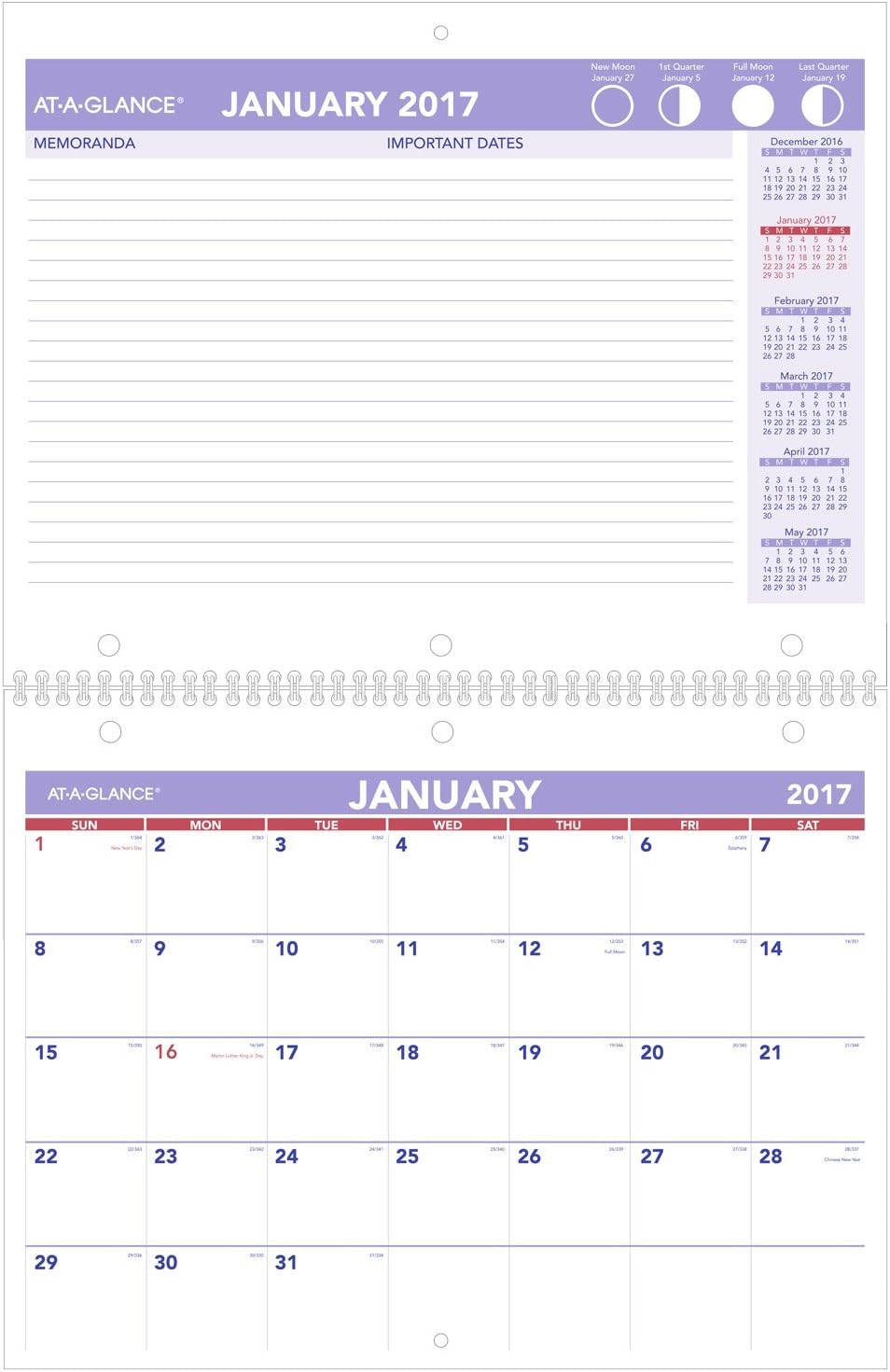 AT-A-GLANCE Wall Calendar 2017, Monthly, 11 x 8-1/2", Unruled (PM170-28)