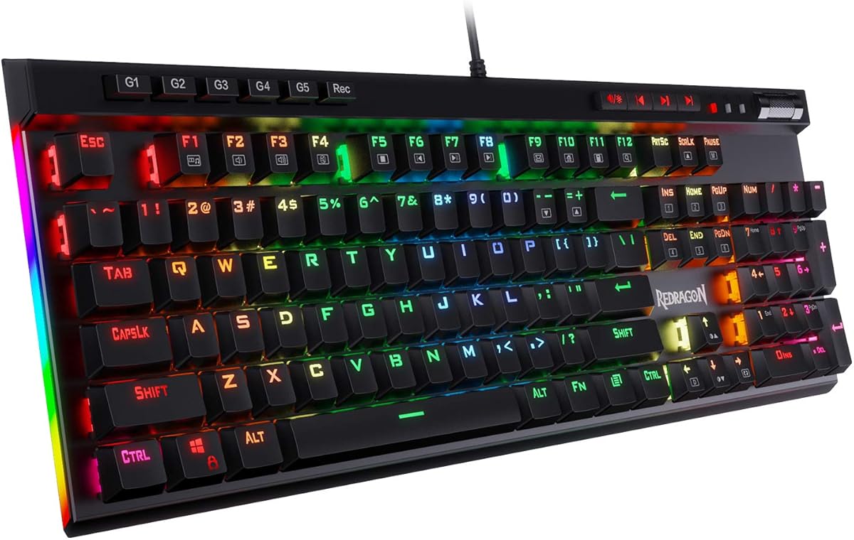 Redragon K580 VATA RGB LED Backlit Mechanical Gaming Keyboard with Macro Keys & Dedicated Media Controls, Hot-Swappable Socket, Onboard Macro Recording (Blue Switches) : Video Games