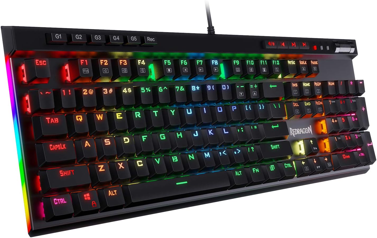 K580 VATA RGB USB LED Backlit Mechanical Gaming Keyboard with Macro Keys & Dedicated Media Controls, Onboard Macro Recording (Blue Switches)