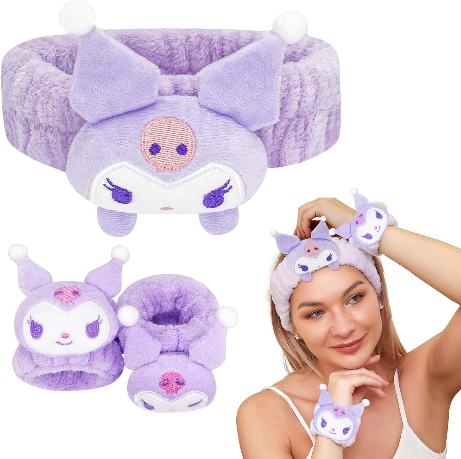 Makeup Headband & Wrist Band for Women| Hairband for Face Wash| Ears Facial, Spa & Makeup Hairband & Wrist Band| Multicolor, 3 Pcs Combo (Kawai, free size)-image-32