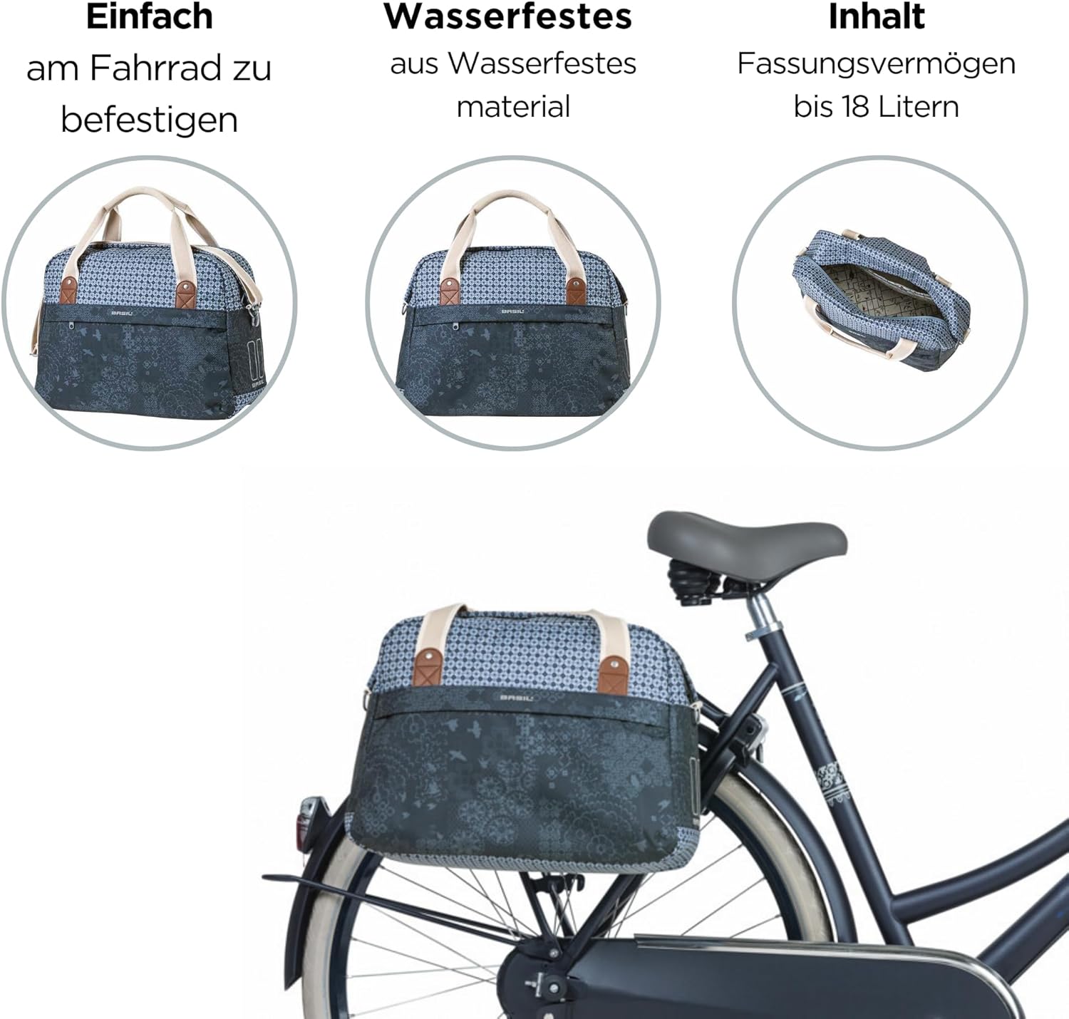 Basil Unisex-Adult Classic Carry All Klickfix Fahrradkorb, Schwarz, 16 l