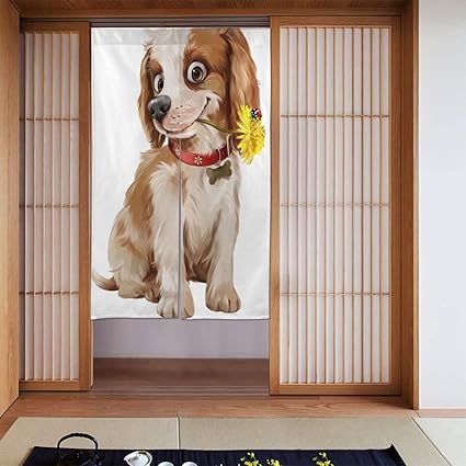 Amazon のれん おしゃれ 目隠し 暖簾 和風 幸せな子犬のイラスト 玄関カーテン ロング 遮光 断熱防寒 間仕切り のれん 玄関 キッチン リビング 飲食店 出入り口 幅86cm 丈143cm のれん オンライン通販