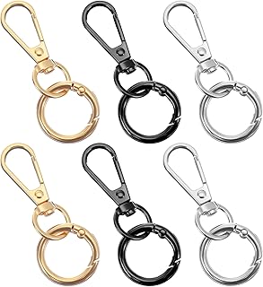 6 Pack Lobster Claw Clasps, Metal Swivel Clasp Keychain, Double Opening Keychain Clasps for DIY Crafts, Jewelry (Gold Black Silver)