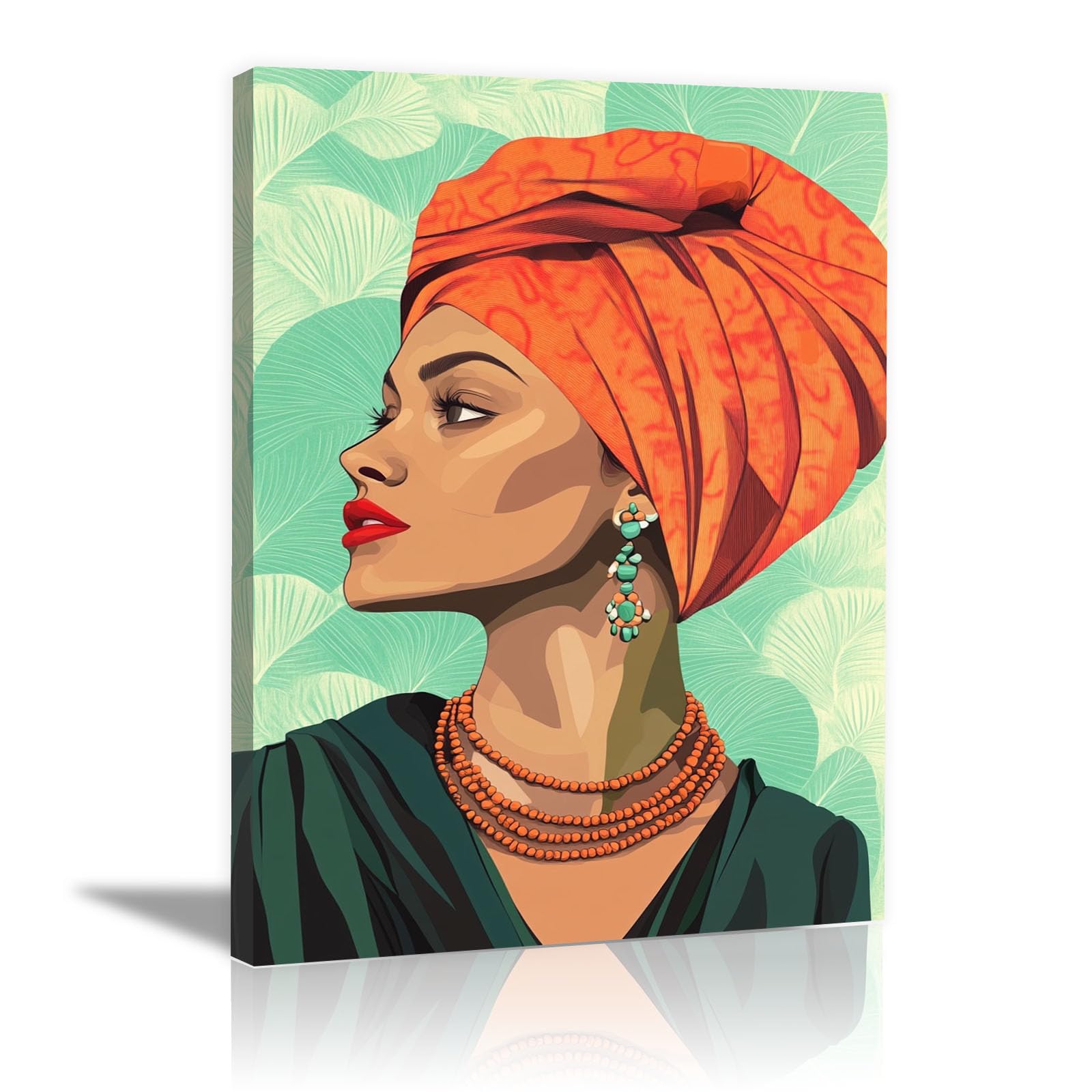 TERUEA Posters & Prints Paintings for Bedroom Living Room Decor for Mens Women Woman with Orange Turban Portrait Vintage Humor Wall Art Poster for Bathroom Toilet Decor(Green)-70x100cm Framed