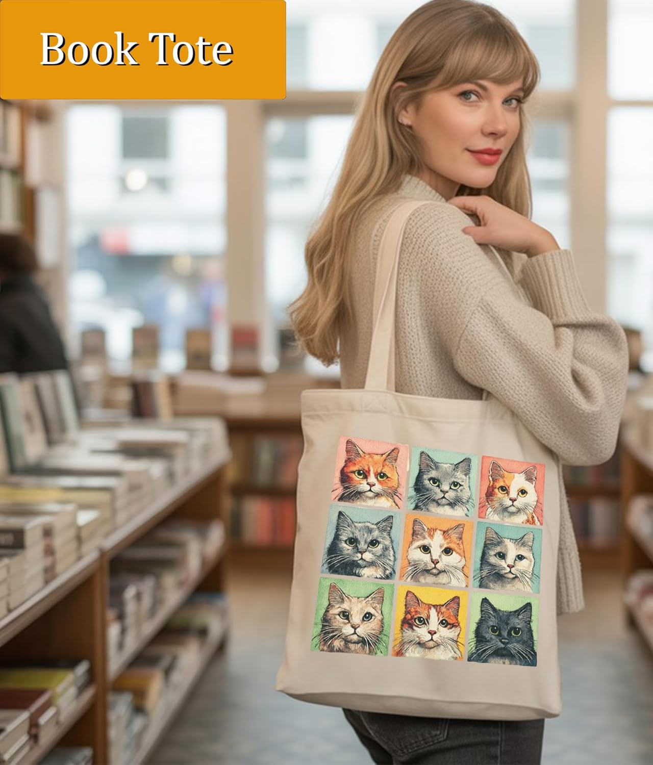 Cat Gifts Tote Bag for Women Girls, Cat Lover Gifts Tote Bag for Daughter Besties, Medium Size with Inner Pocket - Image 3