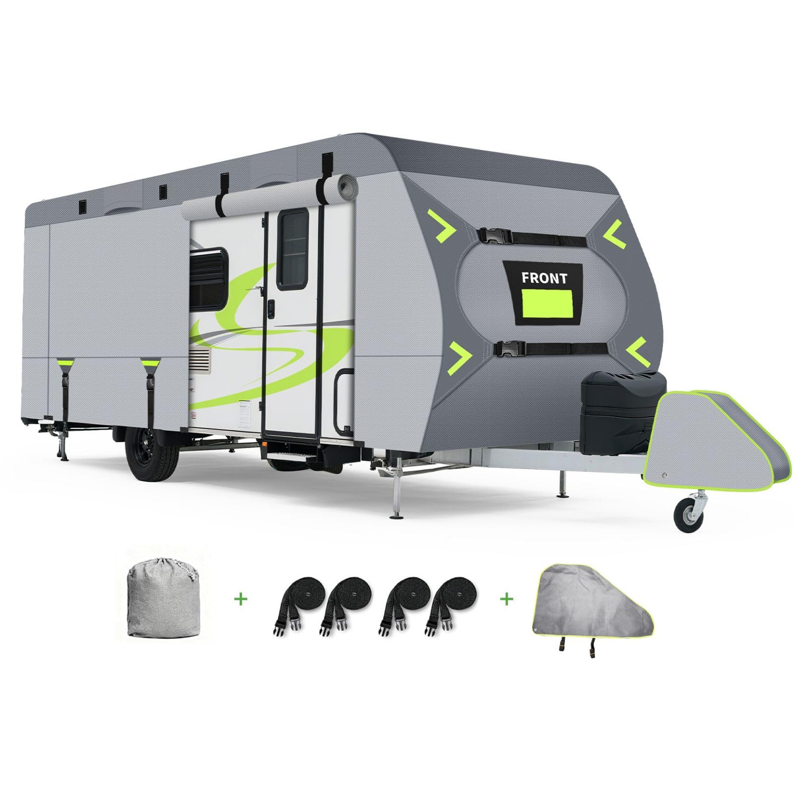 Wohnwagen Abdeckung 8-lagig 460 x 250 x 220 cm, Wohnmo bil Schutzhülle Wasserdicht & UV-Schutz, Mit Reißverschluss-Türen, Winddicht & Langlebig für Anhänger & Camper