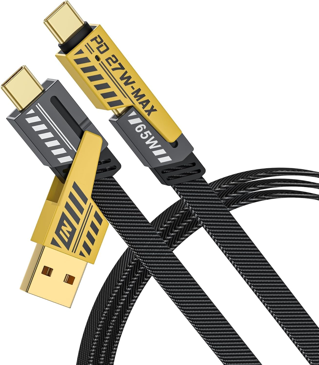 65W 4-in-1 Fast Charging Cable [1m/3.3ft], MFi Certified USB-C & USB-A to Type-C & Lightning Multi-Charger Cord, Compatible with iPhone, iPad, MacBook, Android, and Laptops (Black)-image-1