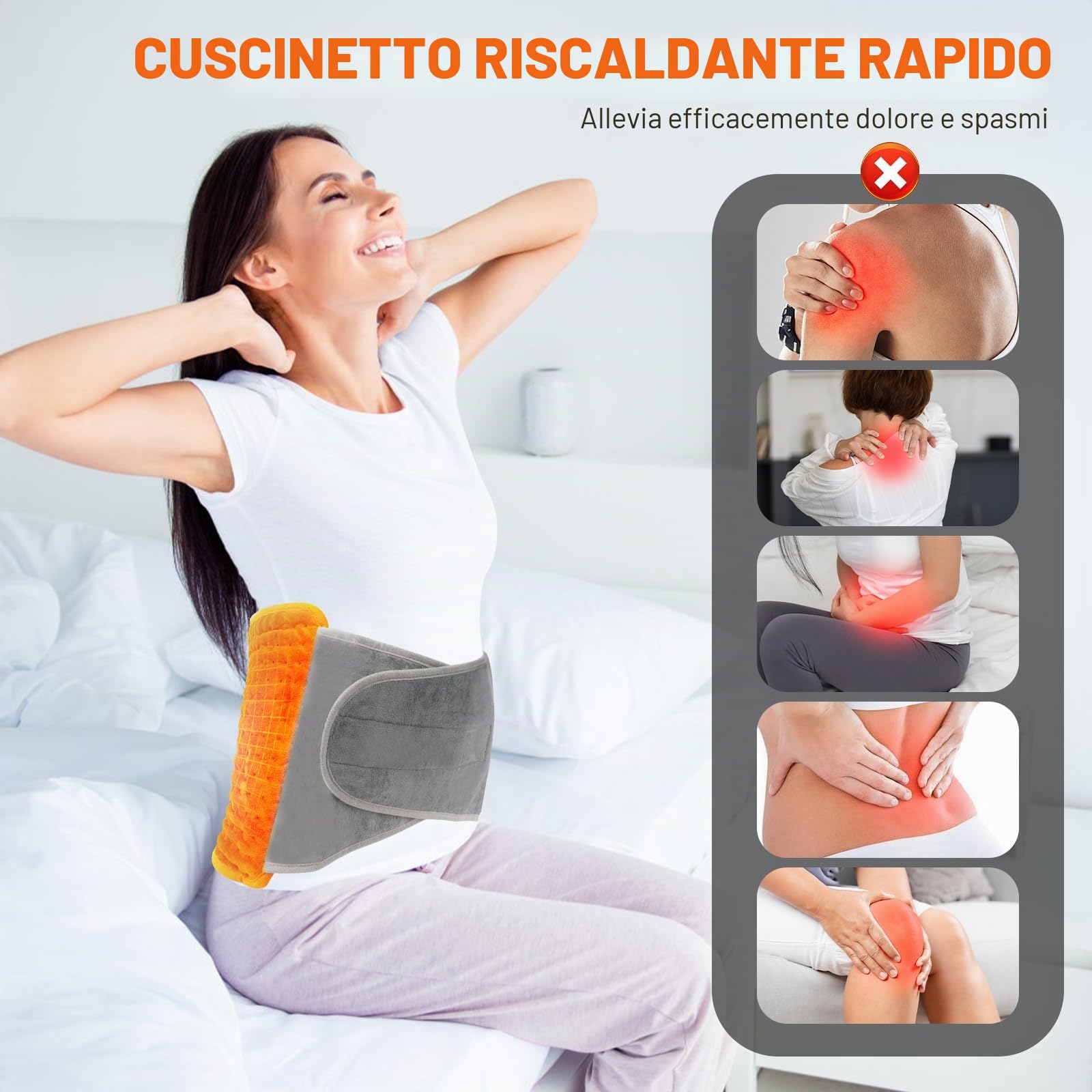 Termoforo Elettrico, 125 * 30cm Termoforo Lombare con 9 Impostazioni di Calore e 4 Timer, Cuscinetto Riscaldante per Schiena, Collo, Spalle, Addome
