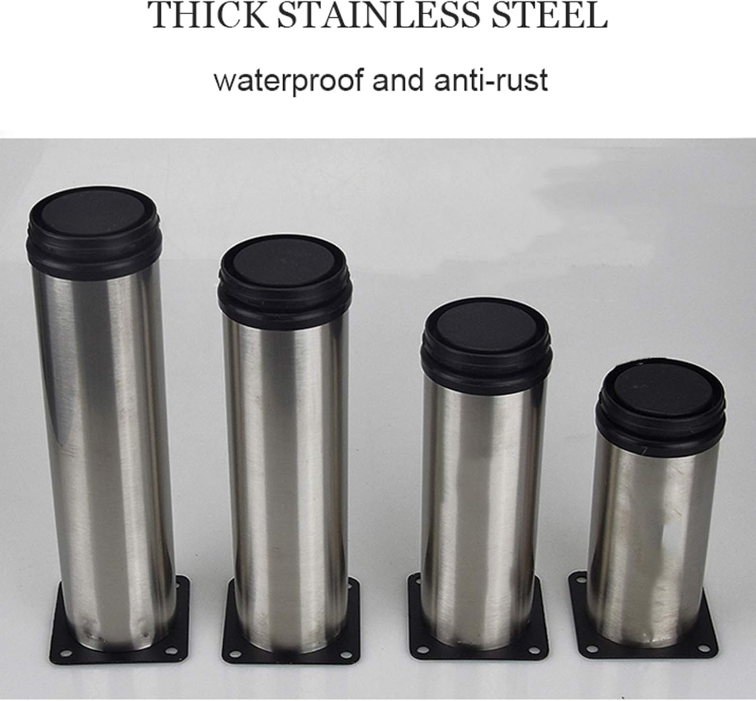 4PCS Furniture Feet Cylindrical, Stainless Steel Adjustable Legs, Silver Bed Legs Kitchen Cabinet Feet, DIY Furniture Replacement Legs for TV Cabinet Sofa Cupboard (18cm/7in)